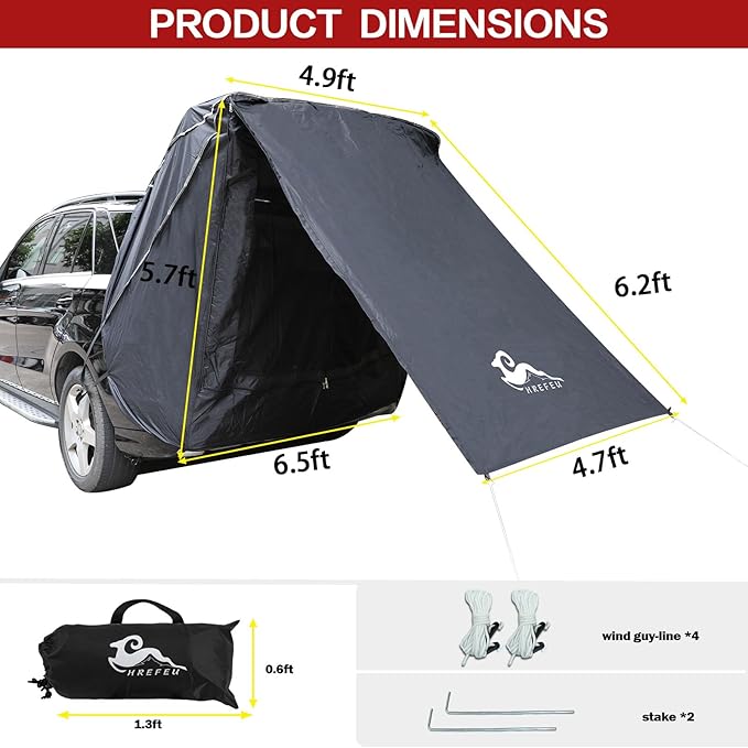 SUV Tent Car Awning, UPF 50++ with Portable Waterproof Storage Bag, Tear-Resistant, Large Space, Good Vision, Smooth Ventilation, Suitable for Outdoor Beach Camping Auto Canopy Shade…