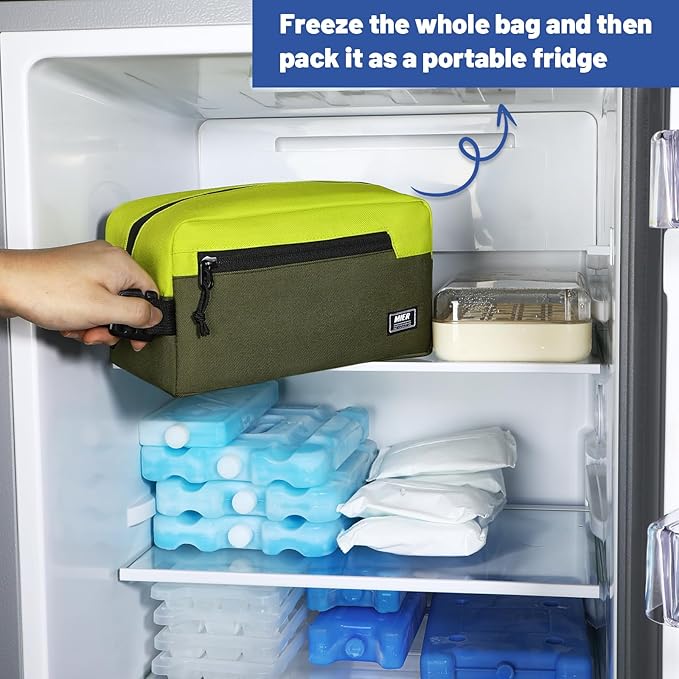 MIER Freezable Snack Bags Small Frozen Mini Cooler Lunch Bag Freezer Insulated Pouch for Kids Adults Work School Travel On-the-go, Green/Olive