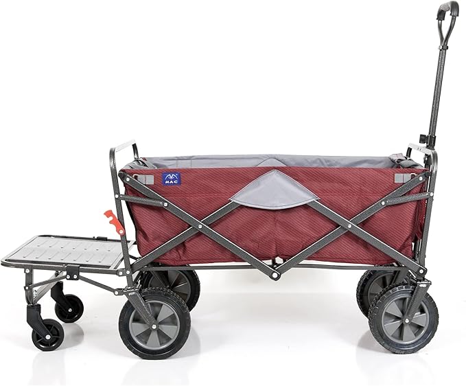 MacSports Collapsible Folding Outdoor Utility Tailgate Wagon with Cargo Trailer, Wine Red