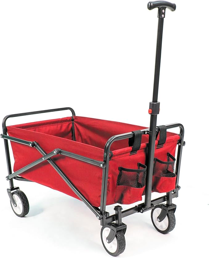 MACSPORTS Lightweight Collapsible Folding Outdoor Utility Wagon, Weight Capacity 150 LBS, Red