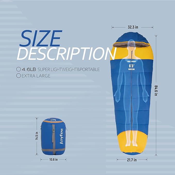 Nylon Sleeping Bag,Blue & Yellow,Flannel Cotton,Portable Tightening Bag Lightweight,Cold Weather Sleeping Bag Waterproof-Warm Camping Hiking Outdoor Travel Hunting