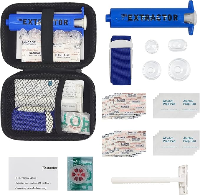 Snake Bite Kit for Humans,Rattlesnake Bite Kit,Bee Sting Kit, Venom Snake Bite Kit for Dogs,Venom Extractor Kit,Venom Extractor Suction Pump, Bite and Sting First Aid for Hiking,Camping(Blue)