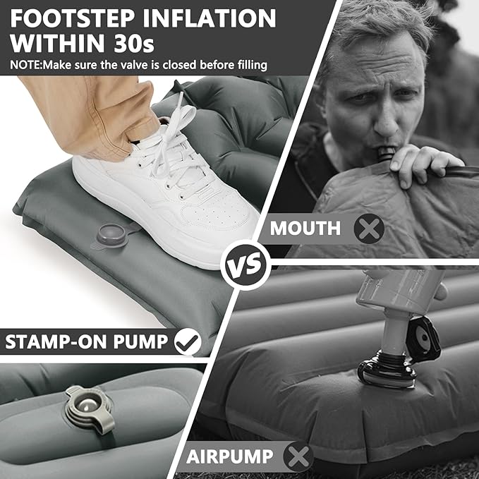 Sleeping Pad for Camping, Ultralight Inflatable Camping Mat with Pillow Built-in Foot Pump Sleeping Pads, Compact & Lightweight Camp Air Mattress for Backpacking, Hiking