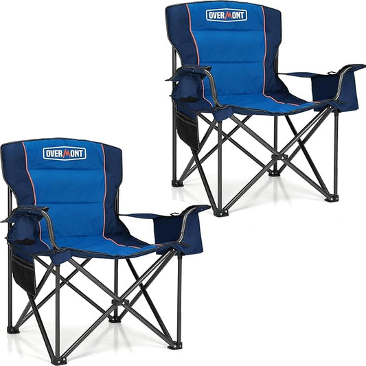 Overmont Oversized Folding Camping Chair - 450lbs Support with Padded Cushion Cooler Pockets - Heavy Duty Collapsible Chairs for Sports Garden Beach Fishing