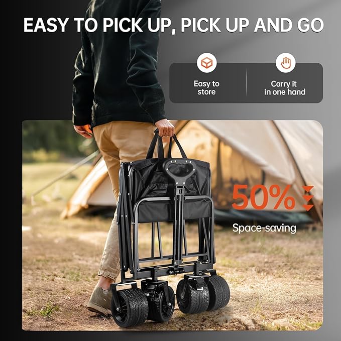 Collapsible Wagon Cart Foldable with Portable Desk Board, Foldable Wagon with Flexible Handle, Portable Folding Utility Grocery Shopping Cart for Grocery Sports Garden Camping