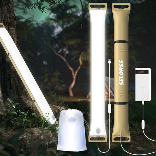 SELORSS Portable Inflatable Folding Outdoor Camping Light, IP66 Waterproof Standard with USB Plug for camping, hiking, traveling and other outdoor environments.(Khaki)