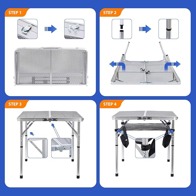Nice C Square Table for Grill, Folding Table, Camping Table, Outdoor Table, Card Table, Height Adjustable, Mesh Bag Lightweight, Carry Handle, Aluminum (31.5"x31.5" White)