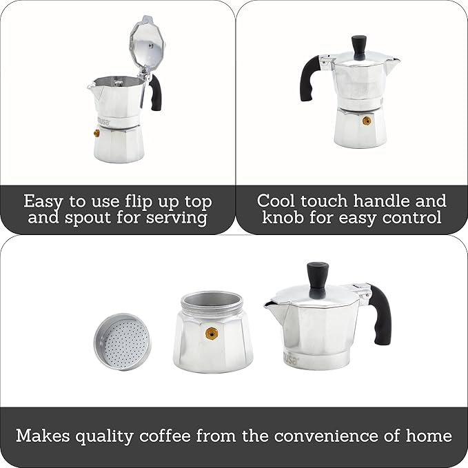 IMUSA USA B120-41V Aluminum Espresso Stovetop Coffeemaker 1-cup, Silver