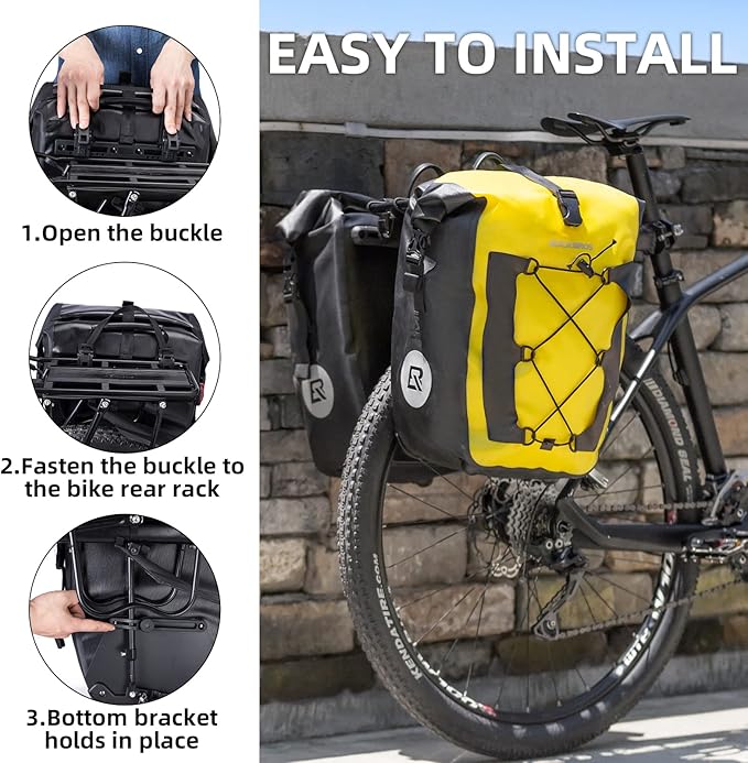 ROCKBROS Bike Pannier Waterproof 27L Large Capacity Bike Bag Rear Rack Bicycle Pannier Bag Waterproof for Grocery Touring Cycling Yellow*1