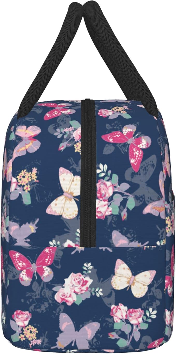 Lunch Bag Lunch Box for Women Men Boys Girls, Reusable Insulated Lunch Tote Bag, Leakproof Thermal Cooler Sack Food Handbags High Capacity for Work School Picnic Camping Gifts (Butterfly)