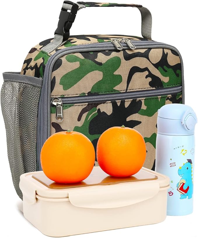 FlowFly Kids Lunch box Insulated Soft Bag Mini Cooler Back to School Thermal Meal Tote Kit for Girls, Boys, Forest