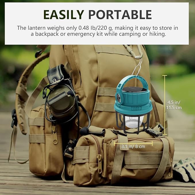 LED Camping Lantern Rechargeable, Solar Camping Lantern with USB Cable, 6 Light Modes Included with Two Light Source Modes for Hurricane, Power Outages