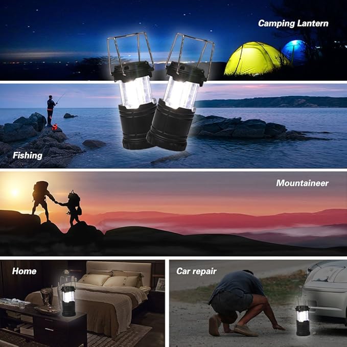 LED Lantern Mini 4 Pack, Camping Lanterns with 12 AAA Battery Operated/Portable & Collapsible, LED Camping Lantern for Kids/Hurricane/Camping/Emergency/Power Outage