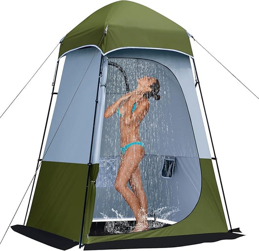 Camping Shower Tent, Oversize Pop Up Changing Tent, Portable Outdoor Bathroom Toilet Tent with Floor, Easy Set Up Privacy Shelter for Dressing, Hiking, Fishing, UPF50+