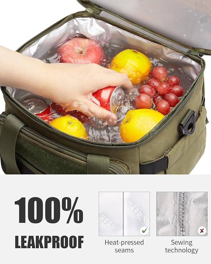 JOYHILL 18 L Tactical Lunch Box - Insulated, Leakproof, and Expandable Double-Deck Cooler Bag for Work, Camping, Picnic - Durable Black Lunch Bag for Adults,24 Can