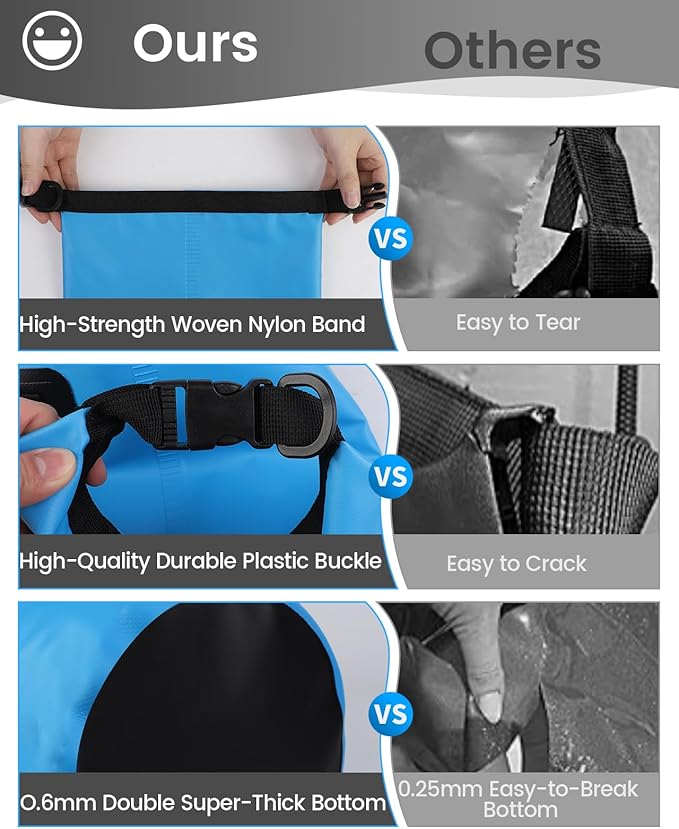 Waterproof Dry Bag, Roll Top Lightweight Waterproof Bag for Men Women 5L/10L/20L Dry Bags for Kayaking, Rafting, Beach, Boating, Swimming & Skiing Dry Waterproof Backpack - 10L