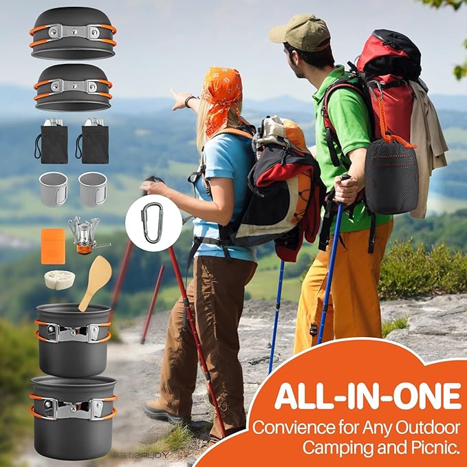FUNYKICH Camping Pots and Pans Set, Non-Stick Camping Cooking Set, Lightweight Camping Cookware with Storage Bag for Camping, Backpacking, Outdoor Cooking & Picnic