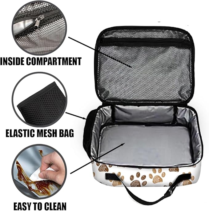 Paw Print Lunch Bag Reusable Insulated Lunch Box Keep Food Cooler Thermal Lunch Tote for Women Men