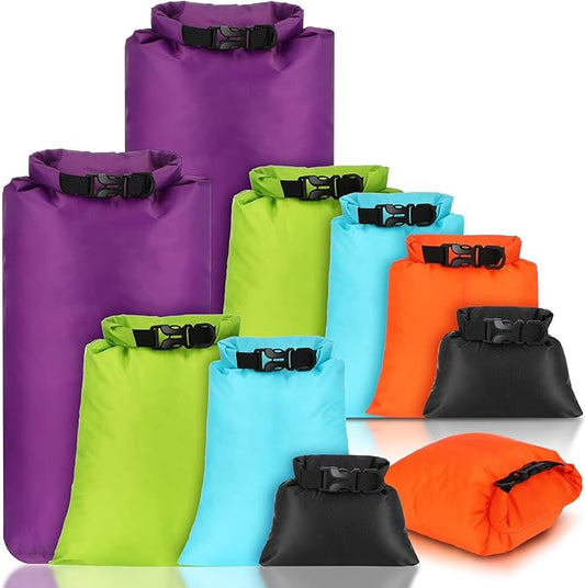 Riakrum 10 Pcs Waterproof Dry Bags, Ultralight Dry Sacks for Backpacking, Outdoor Sacks Keep Gear for Kayaking Boating Hiking Backpacking(1.5,15,3,5,8L,Multi Colors)