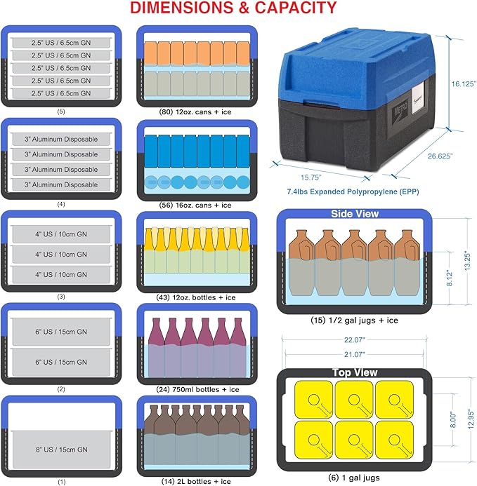 Metro Mightylite ML180XL Top Load Insulated Food Carrier - Professional-Grade Multipurpose Pan Carrier, Insulated Cooler and Food Warmer with Extra Capacity Lid - 45 qt or 5 Pan Capacity