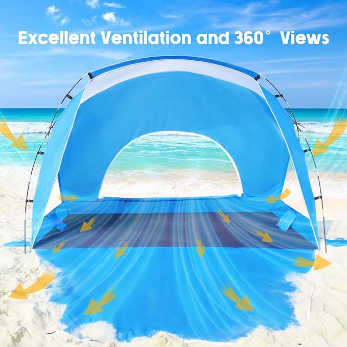 Beach Tent, Portable Sun Shelter for 2/3/4/6-8 Person with UPF 50+ UV Protection, Easy Setup Waterproof Beach Shade Canopy Cabana for Family Outdoor and Picnics, Fishing with Carrying Bag