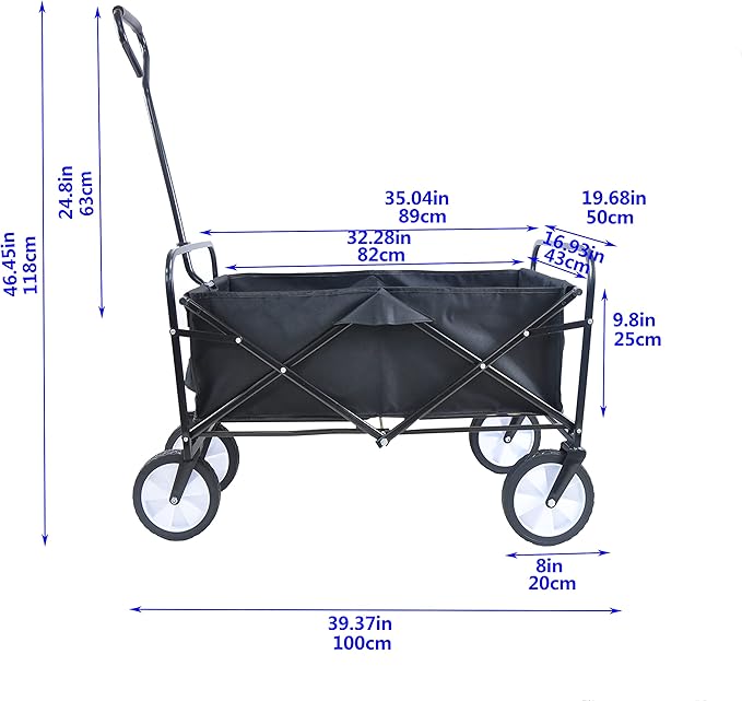 Collapsible Folding Wagon Garden Beach Cart,Heavy Duty Utility Buggy with Big Wheels,Adjustable Handle and 2 Cup Holders,for Sand,Camping,Garden,Outdoor,39.37",Black