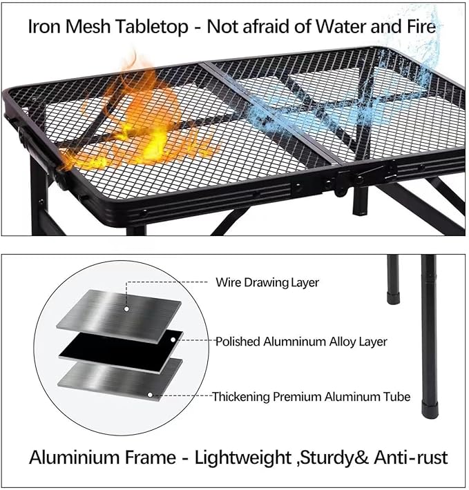 Small Folding Table for Camping Picnic Grill,Garden BBQ Side Table-Portable Lightweight,Compact,Height Adjustable Patio Outdoor Table with Carry Bag