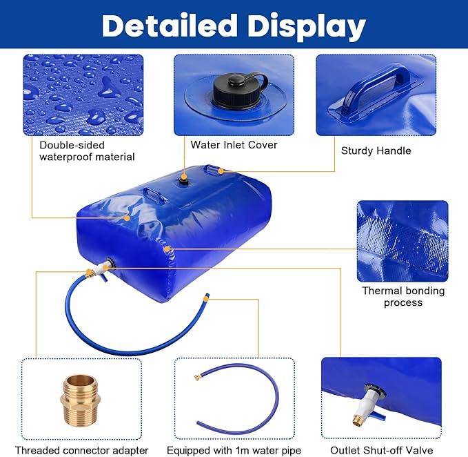 TooTaci 110L/ 29Gal Water Storage Bladder, Portable Water Tank with 3/4" Adapters and Hose, Foldable Water Storage Bag for Drought Resistance, Garden Watering, Emergency Water Storage Containers
