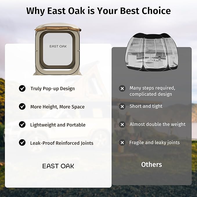 East Oak 6×6 FT Pop Up Canopy Tent with Mesh | Outdoor Screen House with 4 Sunshades | Instant Canopy with Portable Carry Bag | Gazebo Tent for Camping, Patio, and Beach | Beige