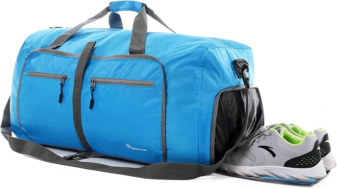 Dimayar Travel Duffle Bag for Men Women - Foldable Duffel Bag with Shoes Compartment - Overnight Bags Waterproof & Tear Resistant(115L,Light Blue)