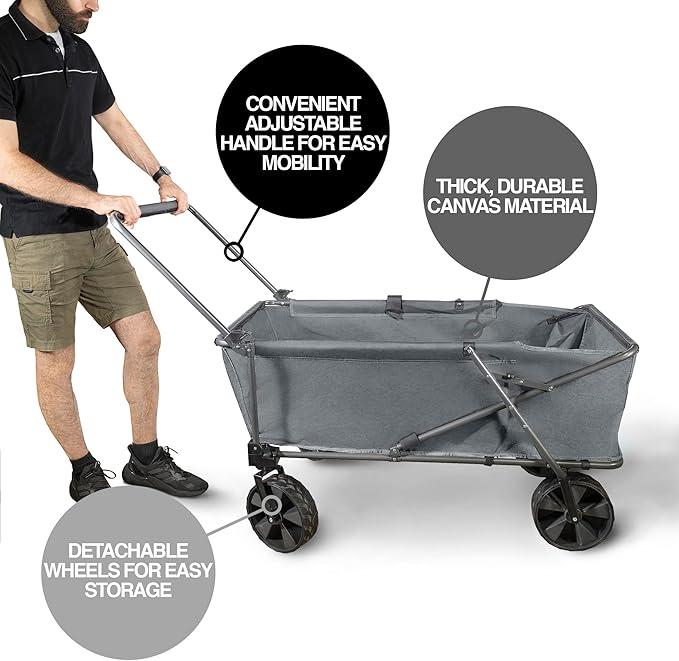 Zenithen Foldable Jumbo Folding Portable Wagon with X-Large All Terrain Wheels, Perfect for Camping, Beach Days, Picnics, Outdoor Recreation and Traveling, Grey