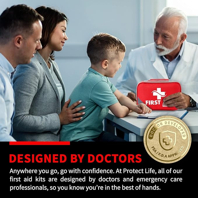 Protect Life First Aid Kit for Home/Business, HSA/FSA Eligible Emergency Kit - Medical First Aid Kit - Camping First Aid Kit Hiking - 250pcs
