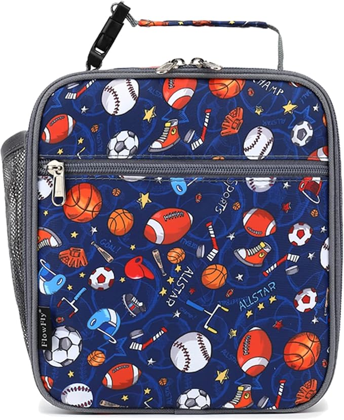 FlowFly Kids Lunch box Insulated Soft Bag Mini Cooler Back to School Thermal Meal Tote Kit for Girls, Boys, Football