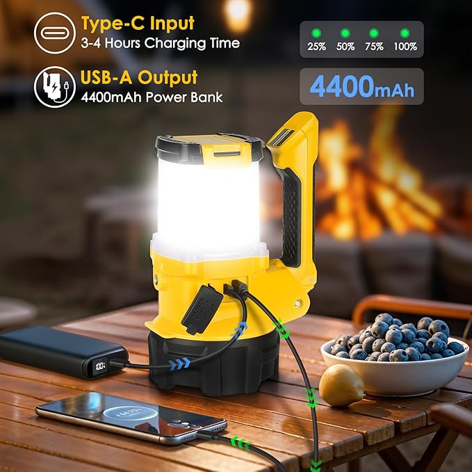 Rechargeable Camping Lantern, 6 Modes LED Flashlight Handheld Spotlight with 2000LM, 4400mAh Power Bank, IPX4 Waterproof Searchlight Work Light for Emergency Hiking Survival Kits