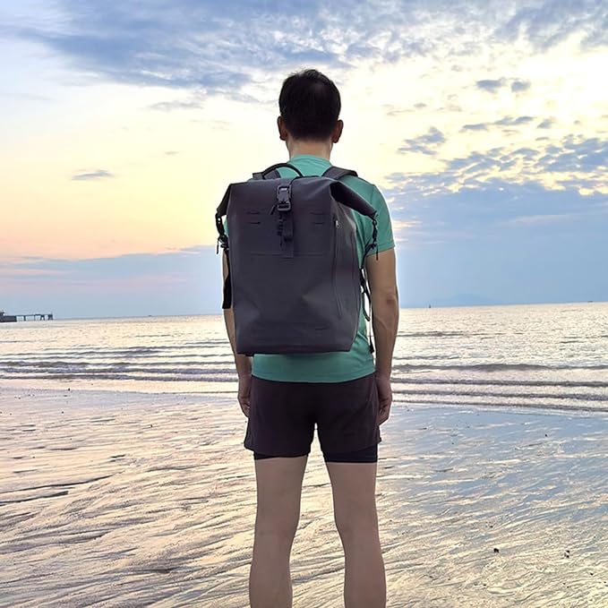 Black Waterproof Backpack 25L - 600D TPU Durable IPX8 Large Dry Bag for Kayaking, Hiking Backpack With Roll-Top Closure, Floating Waterproof Dry Backpack for Travel Outdoors, Hiking, Fishing