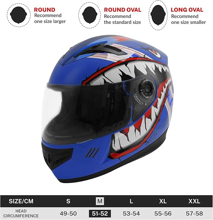 TCT-MOTORPARTS DOT Youth Kids Motocross Helmet ATV Full Face Four Wheeler Helmets for Offroad Street Dirt Bike Go-Kart BMX MX Blue Mouth Medium
