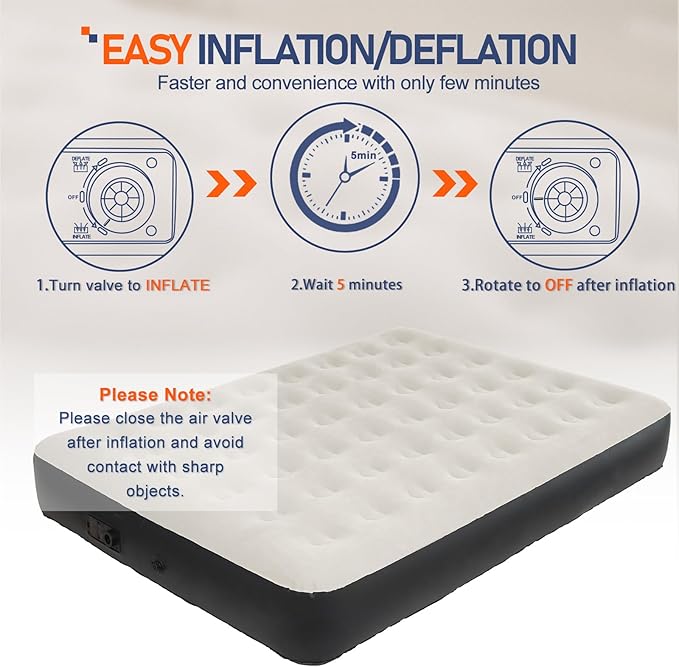 Queen Size Air Mattress with Built-in Pump, Inflatable Bed Blow Up Mattress for Camping