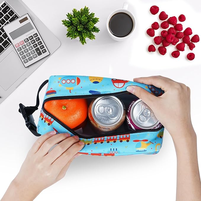 Cerbonny Freezable Lunch Cooler Bag for School/Work Travel, Mini Insulated Cooler, Fit for Yogurt & Snacks, Suitable for 3+, Blue Vehicle Theme