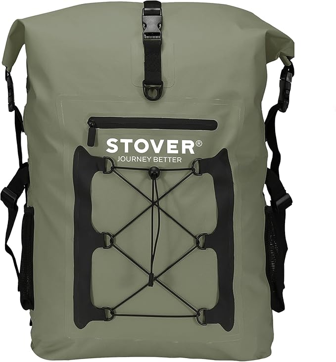 STOVER 5/10/25/30/40/55L Waterproof Dry Backpack- XL Floating Dry Bag for Kayaking, Travel, Tubing, Hiking, Fishing, Camping, Motorcycles, the Beach, Heavy-Duty Roll Top Men/Women (Green)