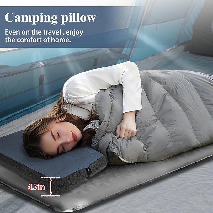 Camping Pillow with Removable Cover Large Size 24“ x 15" - Ultralight Inflatable Pillow for Camping Lightweight, Ergonomic and Washable for Camping, Hiking, and Travel Gray