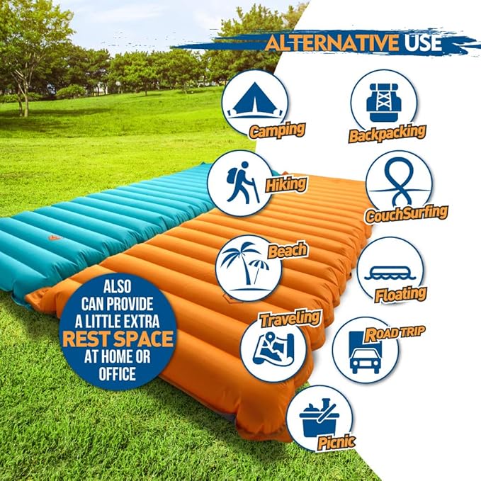 ZOOOBELIVES Extra Thickness Inflatable Sleeping Pad with Built-in Pump, Most Comfortable Camping Mattress for Backpacking, Car Traveling and Hiking, Compact and Lightweight - Airlive2000