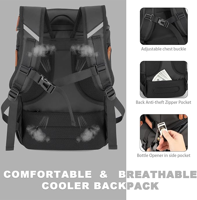 Insulated Cooler Backpack,33 Cans Multifunctional Double Deck Leakproof Cooler Bag with Sternum Strap,Large Capacity Lightweight Travel Camping Beach Backpack