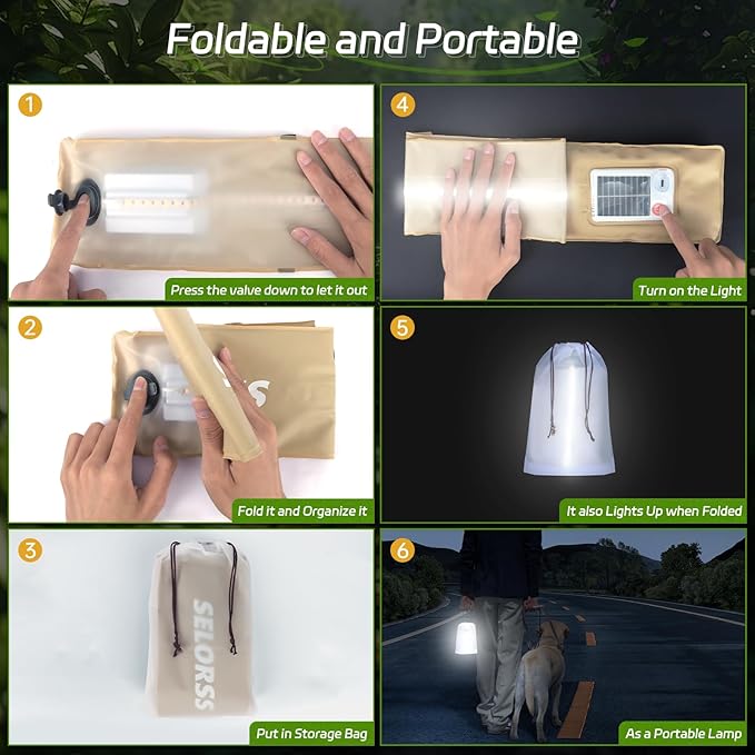 SELORSS Inflatable Outdoor Camping Light, Meets IP66 Waterproof Standard, Provides 2000 mAh Charging, Suitable for Camping, Hiking, Traveling and Other Outdoor environments.