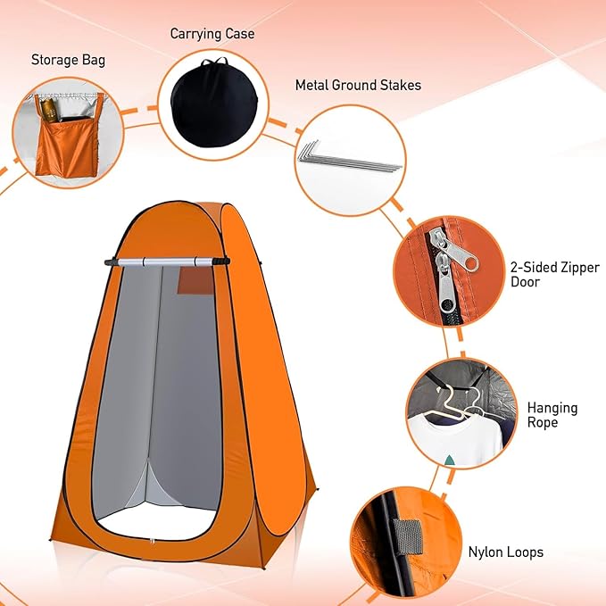 Portable Pop up Dressing/Changing Tent Beach Toilet Shower Changing Room Outdoor Shelter with Carrying Bag Gigatent Privacy Shelter Tent (Orange)