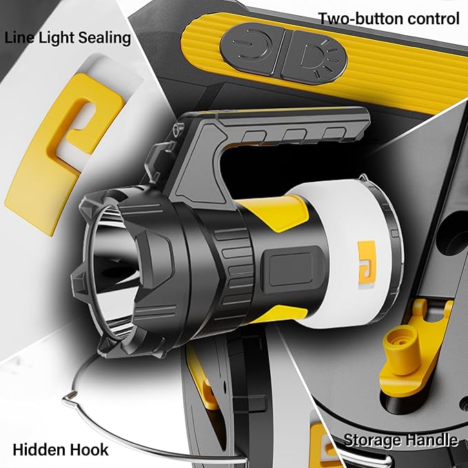 Camping Lantern with 48Ft Retractable String Lights, 4000mAh Rechargeable Spotlight with 4 Lighting Modes for Camping, Working, Home Emergency