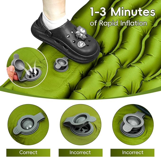 Double Sleeping Pad for Camping, Self Inflating 4" Extra-Thick Camping Mattress Pad 2 Person with Pillow, Built-in Foot Pump, Ultralight Camping Bed Mat for Backpacking Hiking Traveling Tent