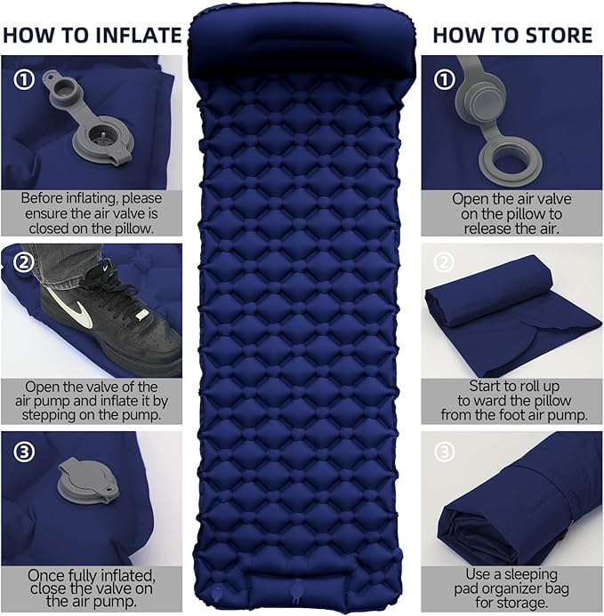 Inflatable Sleeping Pad with Pillow for Camping-Built in Foot Pump Fast Inflation-Ultralight Upgraded Durable Compact Sleeping Mat Moisture Proof Air Mattress for Backpacking,Hiking,Travel,Tent