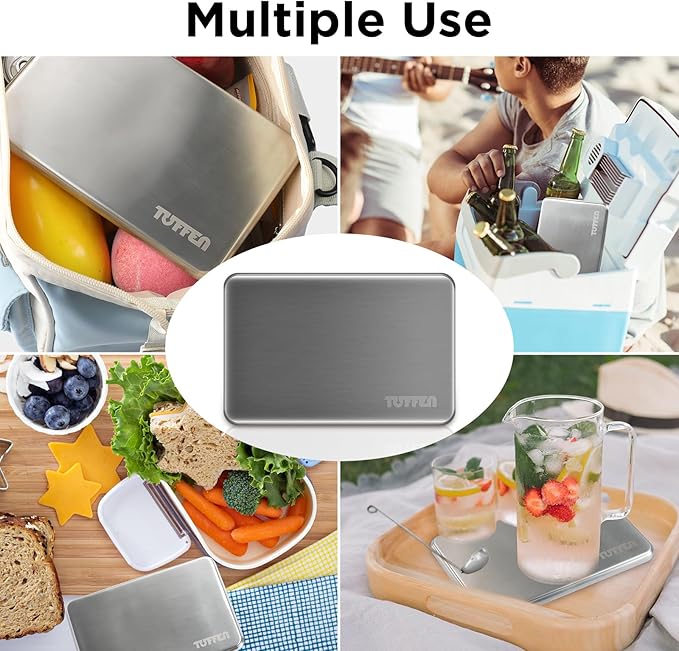 Ice Packs for Lunch Boxes, Stainless Steel Cooling Pack for Cooler, Quick Freeze Long-Lasting Reusable Ice Pack, Multi Use Cooler Accessories for Hiking, Camping and Fishing(2 Packs)