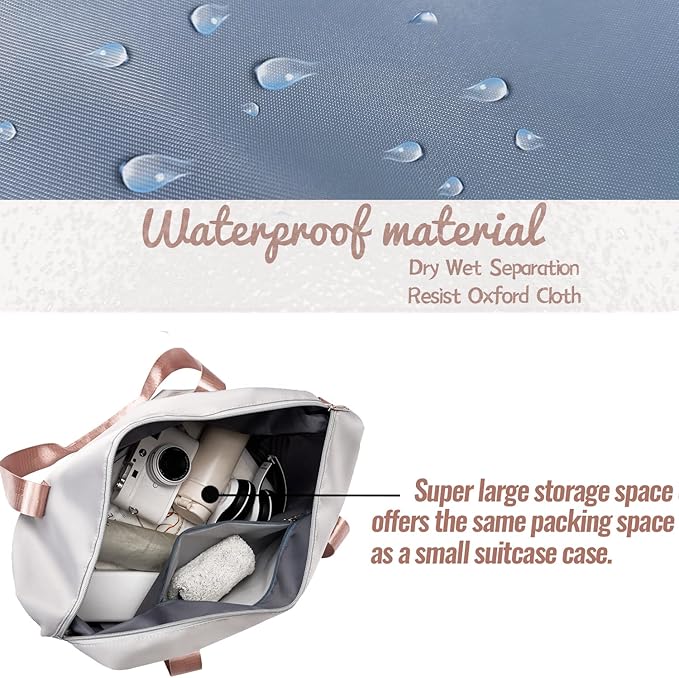 Large Travel Duffel Bag with Shoe Compartment, Gym Tote Carry on Bags for women, Lightweight Duffel Bags with Trolley Sleeve fit for Travel and Sport(Blue)