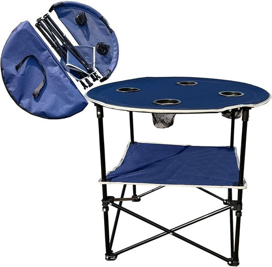 Camping Table & Beach Table, – Portable 2-Tier Foldable Table with 4 Cup Holders & Carry Bag, Lightweight Waterproof Oxford Fabric for Outdoor Adventures, Picnic, Tailgating, and Fishing